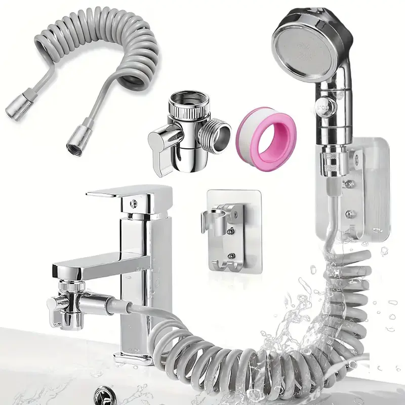 5-Piece, Bathroom Shower Head, Shower Head Set, Shower Fixtures, Shower Water Equipment, Hair Washing Faucet, External Handheld Extension Device for Sink, Durable & Easy Install, Shower Head Hose