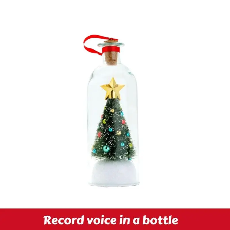 Recordable Message in a Bottle Christmas Tree-Personalized Voice Glass Ornament with Snow Scene-Heartfelt Christmas Gift for Mom, Kids, Friends or Lovers, Xmas Tree Decor