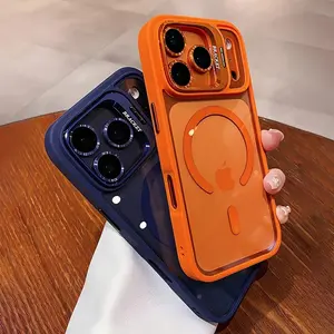 Luxury Magnetic Transparent Phone Case for IPhone 17Air 17 16 15 14 13 12 Pro Max Plus Acrylic Stand Glass Lens Protection Back Cover