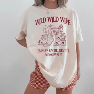 Wild Wild Wife Bachelorette Shirt Western Cowgirl Aesthetic Tee Retro Nashville Party Top Custom Bride Bridesmaid Gift 100% Cotton Unisex Relaxed Fit - Classic