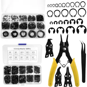 External Retaining Rings Snap Rings Assortment Kit Alloy + Lock Washer + Micro Snap Ring Pliers with Interchangeable Jaws + Tweezer