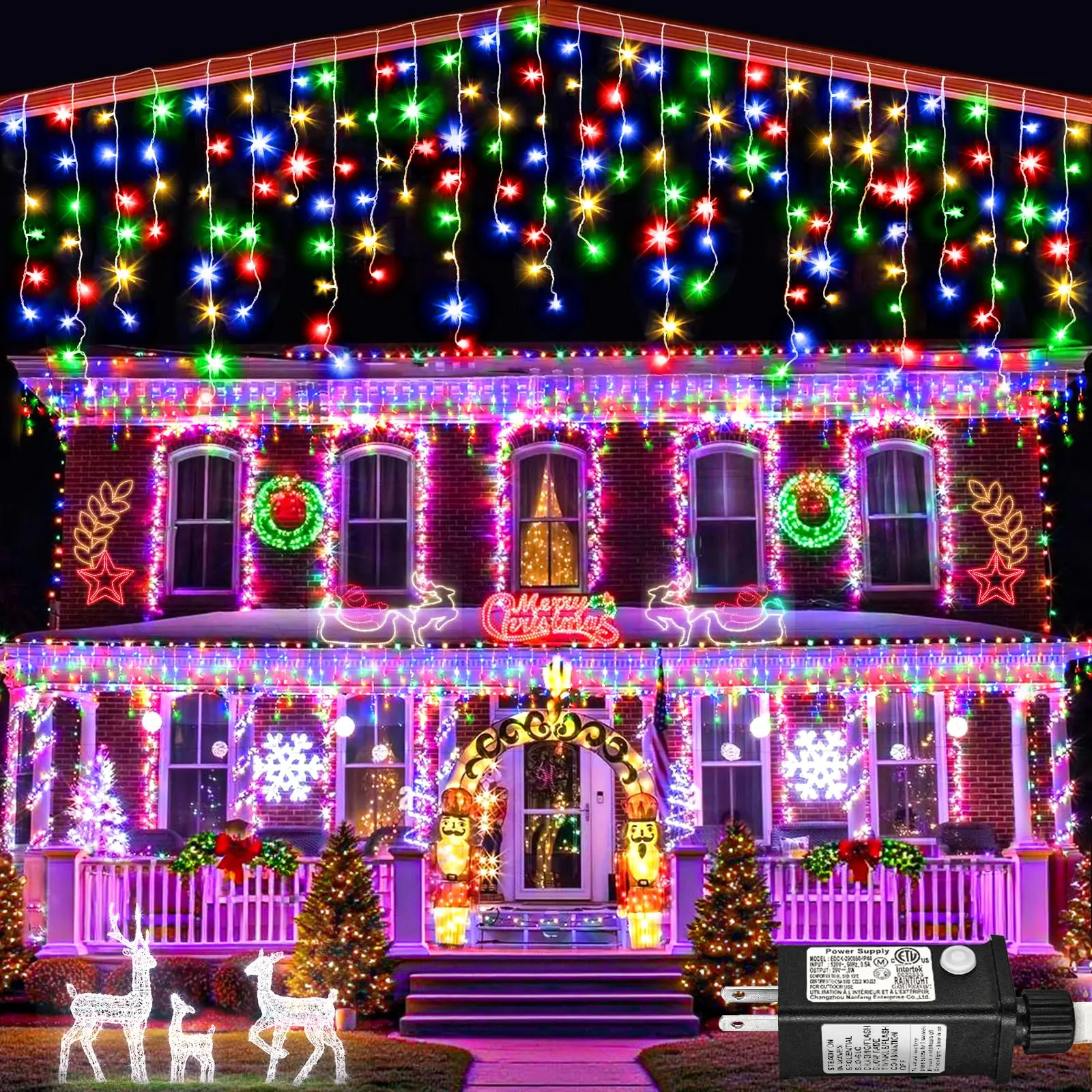 Icicle Christmas Lights Outdoor 19.69Ft 306 LED Twinkle Lights with 8 Modes Timer Waterproof for House Holiday Decor Wedding Multicolor