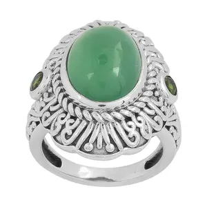 Artisan Crafted Sterling Chalcedony & Chrome Diopside Ring