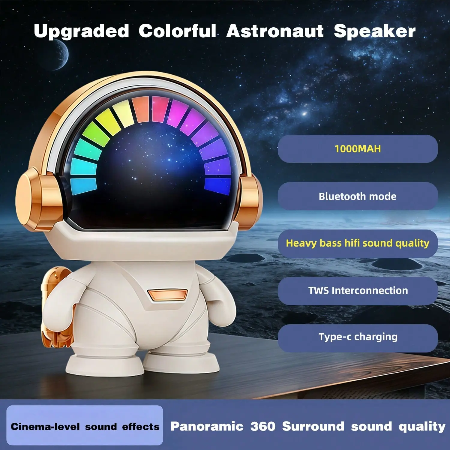 Cute Astronaut Small Bluetooth Speaker, Christmas Gift Wireless Speaker with Light，Portable Indoor Outdoor Speaker, Party Office Speaker Decoration