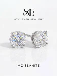 1 Pair Simple Four Prong Copper Stud Earrings with 0.5ct Synthetic Moissanite for Women Wedding Fine Jewelry