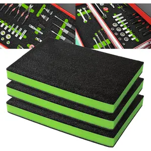 Tool Box Foam - Protective Inserts for, Polyethylene Tool Foam for, Cushion Insert for Toolboxes - 18" Black/Green (3 pack)