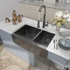 Logmey 33" x 21"  Farmhouse Double Bowl 60/40 Kitchen Sink Stainless Steel Kitchen Sink Apron Front Sink, Memorial day