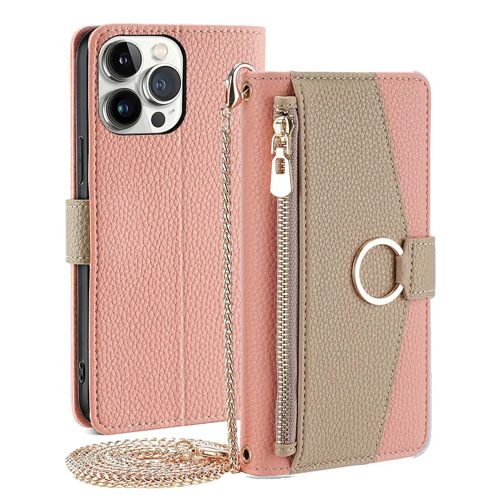 Wallet Smartphone Case for iPhone 17e/17 Pro Max Air, Handy Crossbody Zip Wallet Card Holder with Makeup Mirror, Flip Cover Protective Case