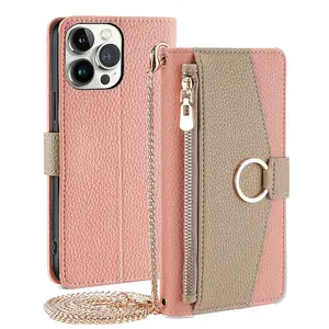 Wallet Phone Case for iPhone 17e/17 Pro Max Air, Crossbody Zip Wallet Card Holder with Makeup Mirror, Flip Cover Protective Case