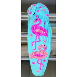 Flamingo Seed Beaded Turquoise Turban Headband