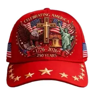 U.S. 250th Anniversary Patriotic Baseball Cap, Adjustable America 250 Hat with Eagle and Cross Print for 1776-2026 Celebrations