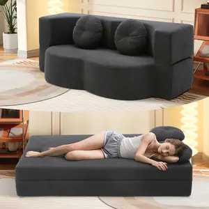 75.5" Convertible Folding Sofa Bed, 2-in-1 Twin Size Loveseat Sleeper Couch Bed with Two Pillows, Foldable Space-Saving | Design for Dorms Apartments Bedroom,No Assemble(Black)