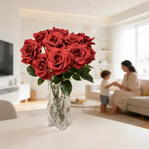 【Memorial Day】Silvanest 6/12pcs Faux Silk Roses Artificial Red Flowers Long Stem Bouquet for Arrangement Wedding Home Party Table Decor(6pc: 4×4inch + 2×3inch buds; 12pc: 9×4inch + 3×3inch buds) outdoorfun