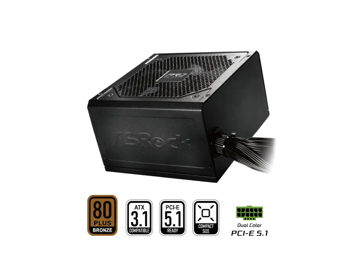 ASRock PRO Series PRO-750B 750W ATX 3.1 80 Plus Bronze SCP OCP Power Supply - Black, 1x120mm Fan, 140x150x86mm, 4 lbs, Dual Color Design (450w)