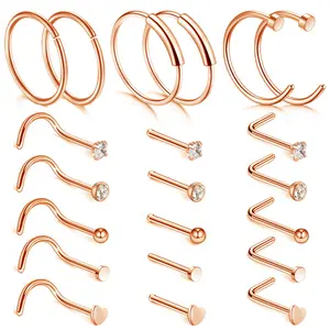 OIDEA Nose Ring Stud Set 20G 316L Stainless Steel Cubic Zirconia Rhinestone Diamond Hoop and Stud Body Piercing Jewelry 21PCS