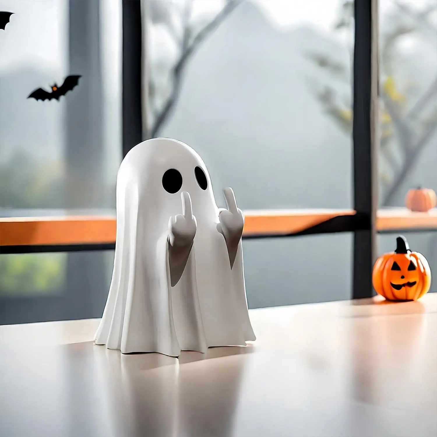Halloween Ghost Figurine - Plain, Playful Resin Statue, Cute Finger Ornaments for Indoor, Porch, Room Decor