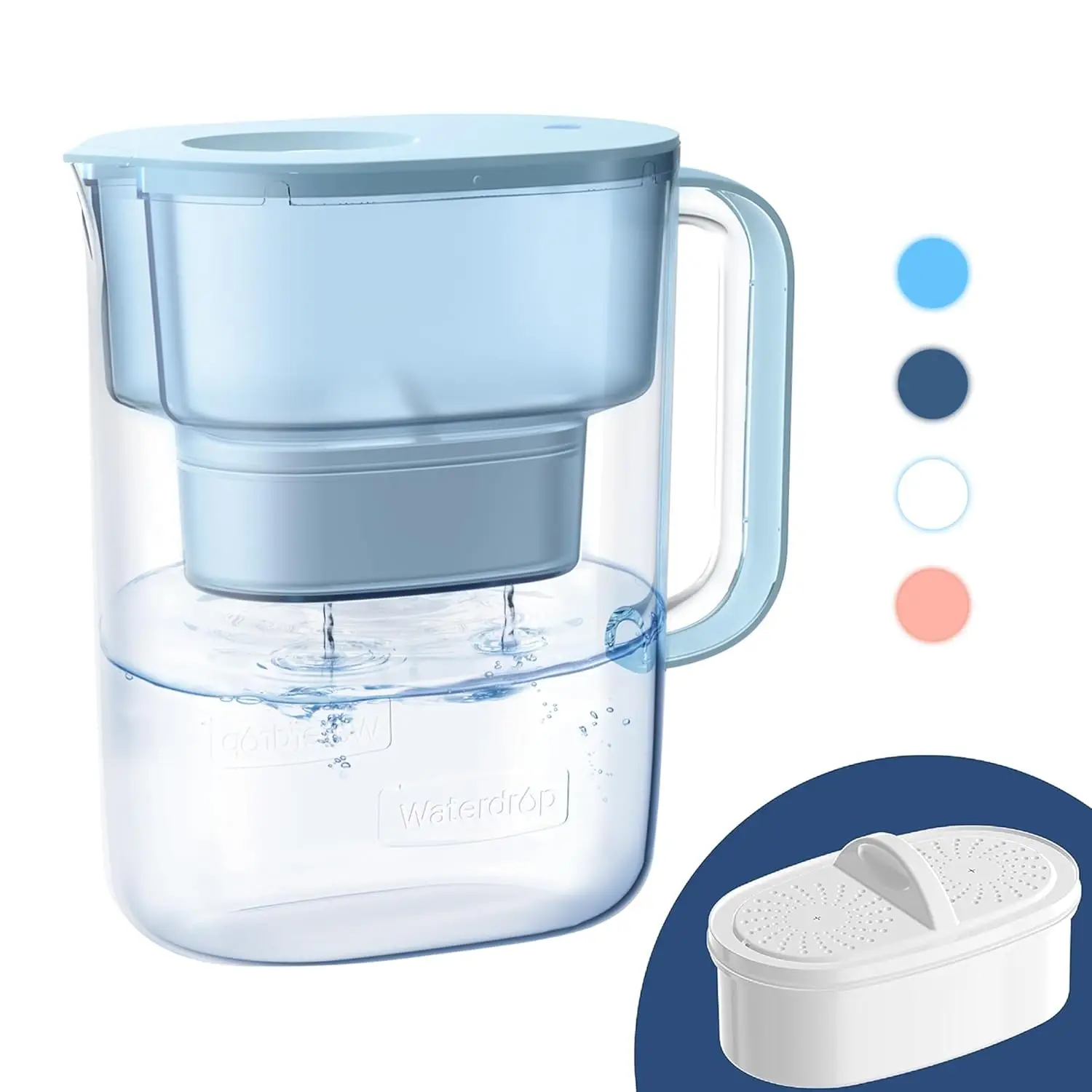 Waterdrop 200-Gallon Long-Life Lucid 10-Cup Water Filter Pitcher, NSF Certified, 5X Times Lifetime, Reduces Chlorine, BPA Free, Blue