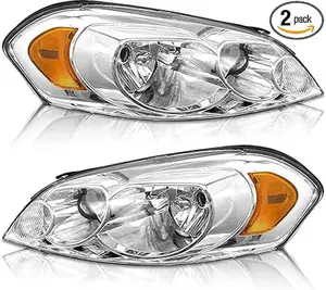 for 2006 2007 2008 2009 2010 2011 2012 2013 Chevy Impala Headlight Assembly Compatible with 14 - 16 Impala Limited / 06 - 07 Monte Carlo Clear Lens Chrome Housing with Amber Reflector Replacement Pair