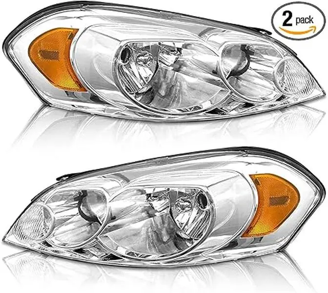 for 2006 2007 2008 2009 2010 2011 2012 2013 Chevy Impala Headlight Assembly Compatible with 14 - 16 Impala Limited / 06 - 07 Monte Carlo Clear Lens Chrome Housing with Amber Reflector Replacement Pair
