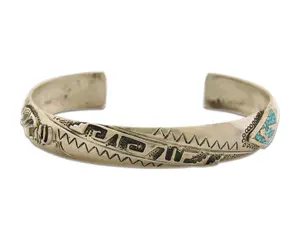 Navajo Bracelet 925 Silver Inlaid Turquoise Cuff Native American Artist C.80's
