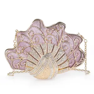 Shell-shaped High-end Evening Clutch Bag with Rhinestones Ladies' Handbag Wallet Purse Magnetic Closure for Balls Banquets Parties Women's Rhinestone Sparkle Clutch Elegant Rhinestone Evening Clutch