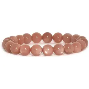Natural Orange Sunstone Gemstone 10mm Round Beads Stretch Bracelet 7" Unisex