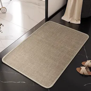 Thin Natural Linen Indoor Door Mat for Entrance, Non Slip Non-Skid Entryway Mat, Highly Water Absorbent Low Profile Doormat, Unique Herringbone Design Carpet for Inside, Patio, Porch, Beige Washable Pet Friendly Rug Home Decor