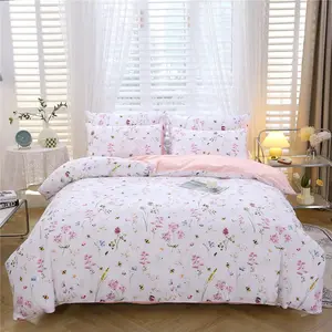 Girls Duvet Cover Set Twin Size 3PCS Pink Flowers Cute Animals Bees Printed Bedding Sets for Kids Teen, Soft Wrinkle Fade Resistant Bed Sets for Girls Bedroom Decor