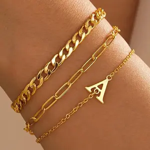 Initial Delicate 14K Gold Plated Bracelet Set, Summer Seaside Stackable Alphabet Set Bracelet, Girls Multilayer Bracelet Set