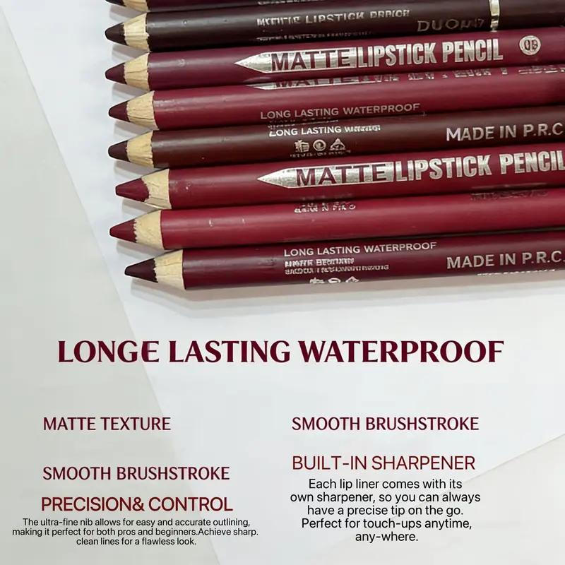 DUOMIGIRL 12Pcs Matte Lip Liner Pencil Set with Sharpener for Daily Makeup Date Night Work Travel and Party Precise Lip Contouring Smooth Application Long Lasting Lip Makeup