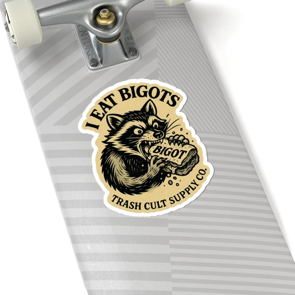 I EAT BIGOTS Sticker  Bold Raccoon Design  Anti-Bigot Kiss Cut Vinyl Decal  Trash Cult Supply Co