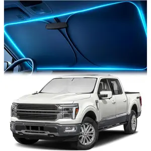 Windshield Sun Shade for Ford F-150 2021 2022 2023 2024 2025 - Custom Fit Sun Shield with Mirror Cut-Out, Blocks Heat & UV, Foldable with Storage Pouch - Ford F-150 Windshield Sunshade