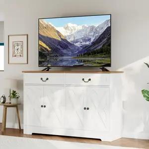 Sideboard Buffet Cabinet with 2 Drawers, Meuble Buffet Cuisine with Adjustbale Shelf & Anti-Tip Device, x-Pattern Doors Design, Farmhouse Sideboarde Buffet Table for Kitchen