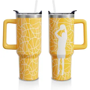Basketball Gifts Cup for Men Boys, 40oz Tumbler with Handle and Lid Straw, Basketball Fans Stainless Steel Insulated Water Bottle Mug (1PC)