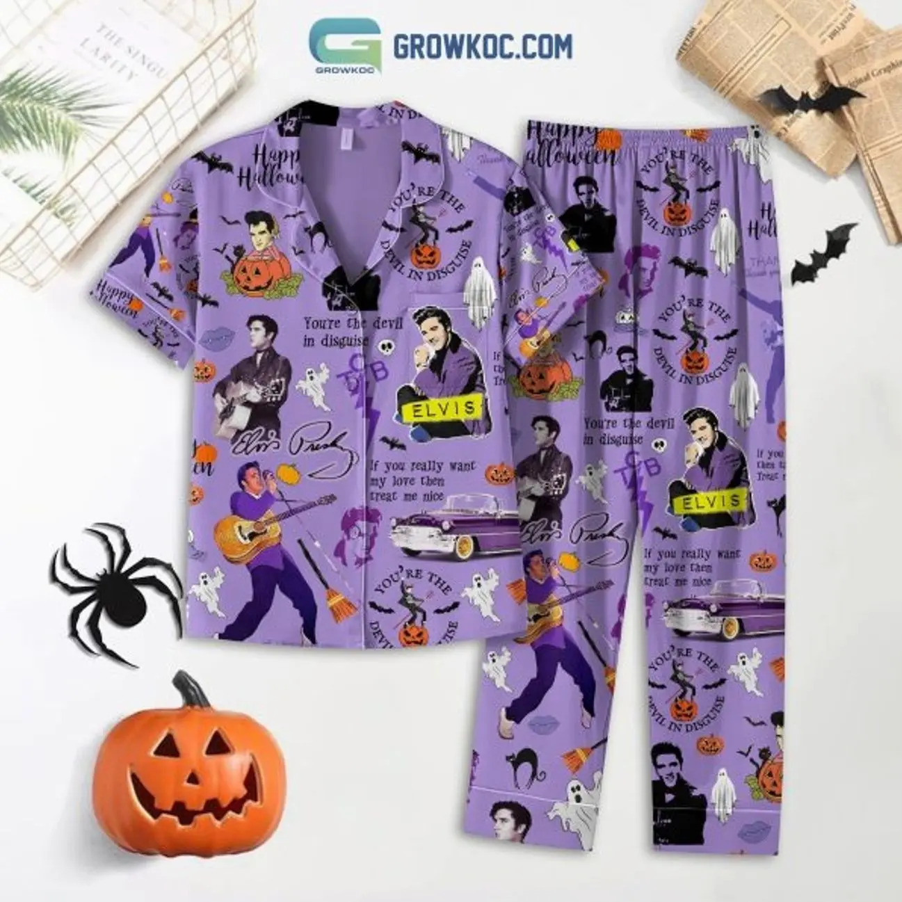 Elvis Presley You’re The Devil In Disguise Happy Halloween Pajamas Set