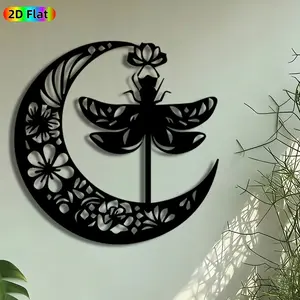 1pc Dragonfly on Floral Moon Metal Wall Art, Enchanted Dragonfly Statue Mural, Intricate Craftsmanship, Artistic Metalwork, Perfect for Easter, Housewarming Decor, Perfect for Bedroom Garden Fence Studio Decor, Ideal Gift for Nature Enthusiasts.