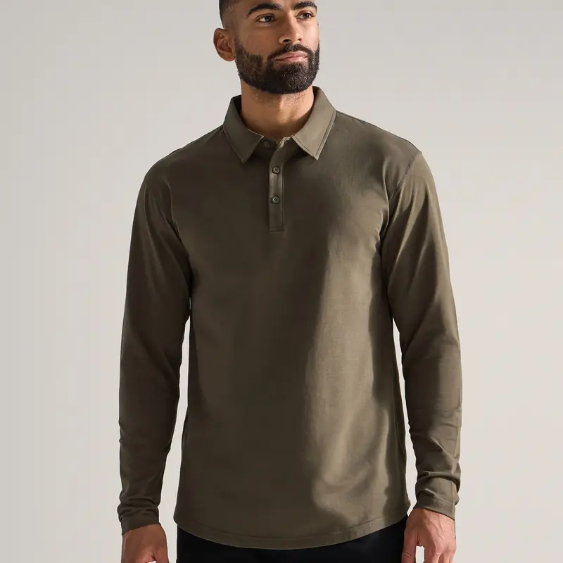 BYLT Basics Men's Drop-Cut Long Sleeves LUX Polo Top - Soft Stretch Fabric Shirts