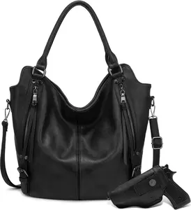 Concealed Carry Hobo Purse for Women Faux Leather Crossbody  Bags Large Tote Bag with Detachable Holster