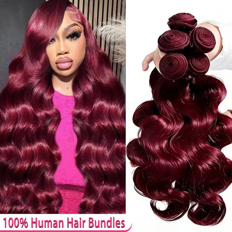 3/4 Bundles With Closure Body Wave Highlight Burgundy 99J Human Hair 4x4 Lace Front With 3 Bundles Brazilian Hair For Women