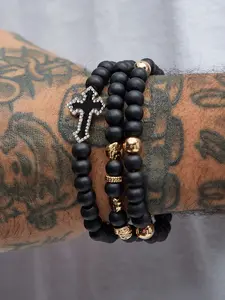 Men's Vintage Cross Beaded Bracelet, Punk Style Bracelet, Fashion Jewelry for Party, Daily Clothing Decor, Trendy All-match & Exquisite Jewelry for Birthday Gift, Beads Bracelets