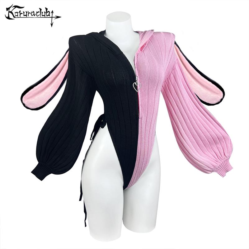 KORURACLUB Valentine's Day Cosplay Sexy Bunny Outfit 3-Piece Set Ruched Waist Corset Black Fabric Women's Cute Everyday Fuzzy Bunny Bodysuit KORURACLUB Valentine's Day Cosplay Sexy Bunny Outfit 3-Piece Set Ruched Waist Corset Black Fabric Women's Cute Everyday Fuzzy Bunny Bodysuit