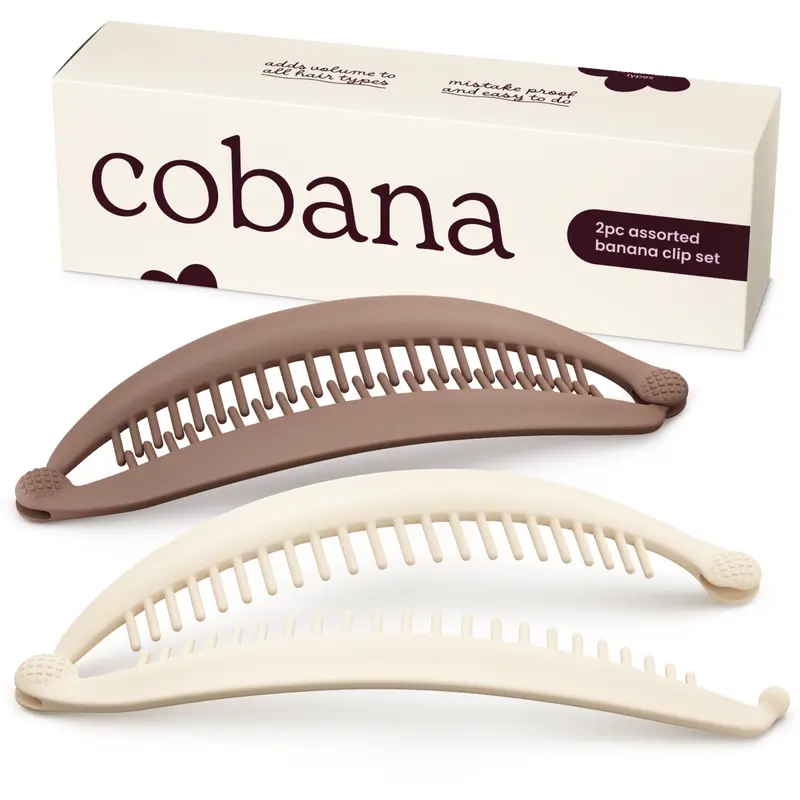 Cobana Banana Clip Hair Clips - Volumizing Hair Claw Clips & Hair Styling Accessories for Thick & Thin Hair - Large 6'' Set of 2 (Neutral)