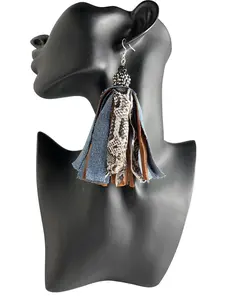 Artistic Snake Skin Print Fabric-Denim Earrings, Fashion Costume Jewelry Accessories, Artistic Earrings
