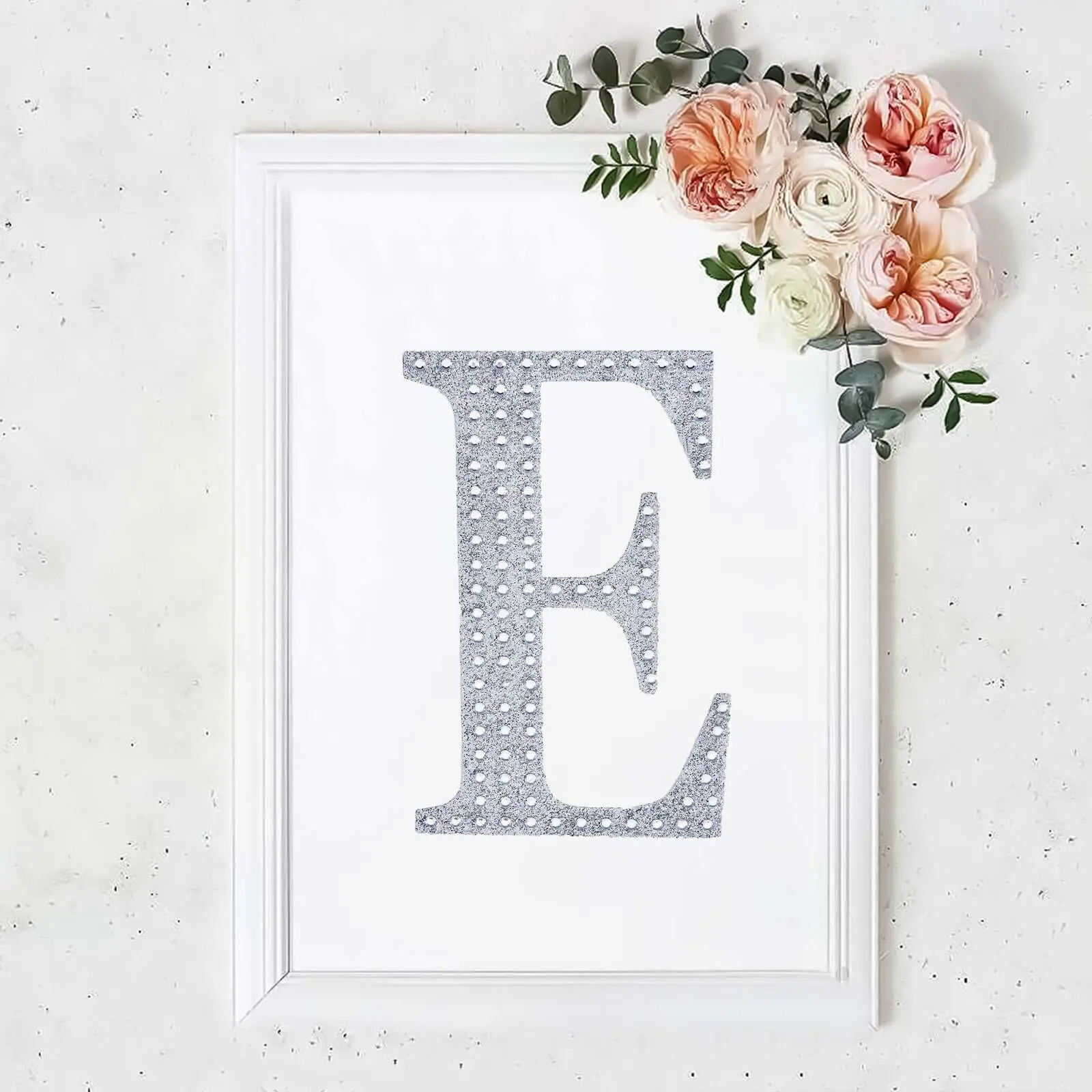 8-in Silver Rhinestone Decorative "E" Alphabet Stickers, Glitter Adhesive Craft Embellishments for DIY Crafting, Party, Wedding Projects, Aesthetic Stickers