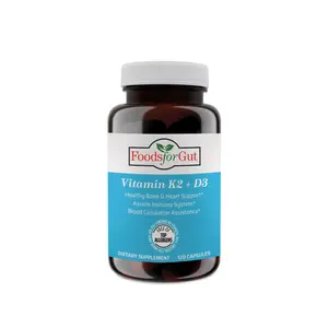 Foods For Gut Vitamin K2 (MK7) D3 & BioPerine Black Pepper Extract | 120 Capsules | Free of Top Allergens | Bone Health | Mood & Energy Support |