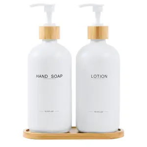 BONLONG Bathroom Soap Dispenser Set Bamboo Pumps & Tray Lotion Dispenser and Hand Soap Dispenser Bathroom Counter Decor. (White)