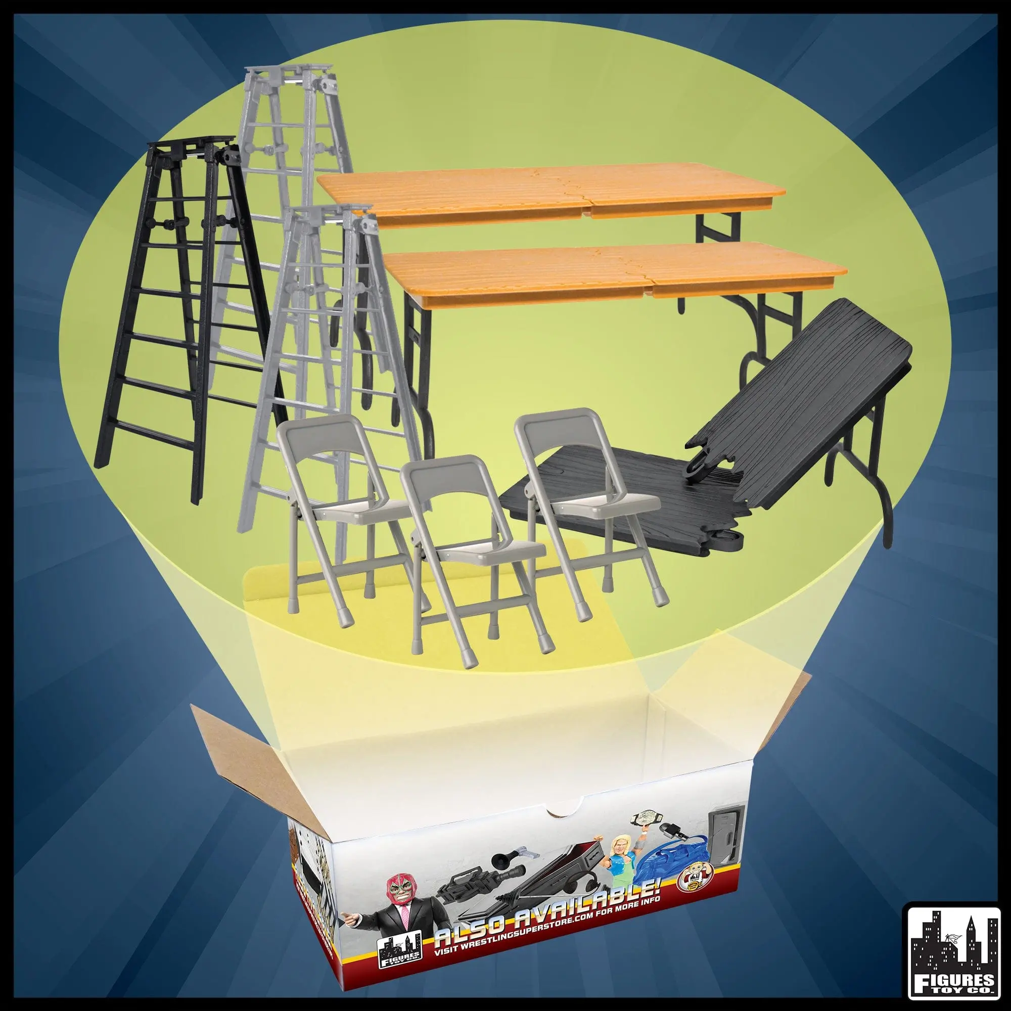 Tables, Ladders & Chairs Match Accessory Set for WWE & AEW Wrestling Action Figures