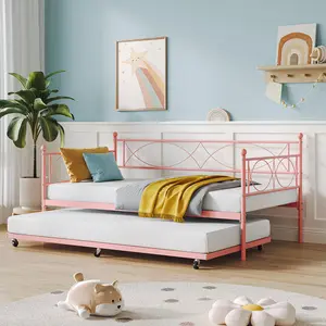 Garvee Twin Metal Daybed with Trundle Featuring Arched Headboard, Steel Slat Support, No Box Spring Needed, Easy Assembly, Space-Saving Sofa Bed Frame for Living Room or Bedroom in Multiple Colors