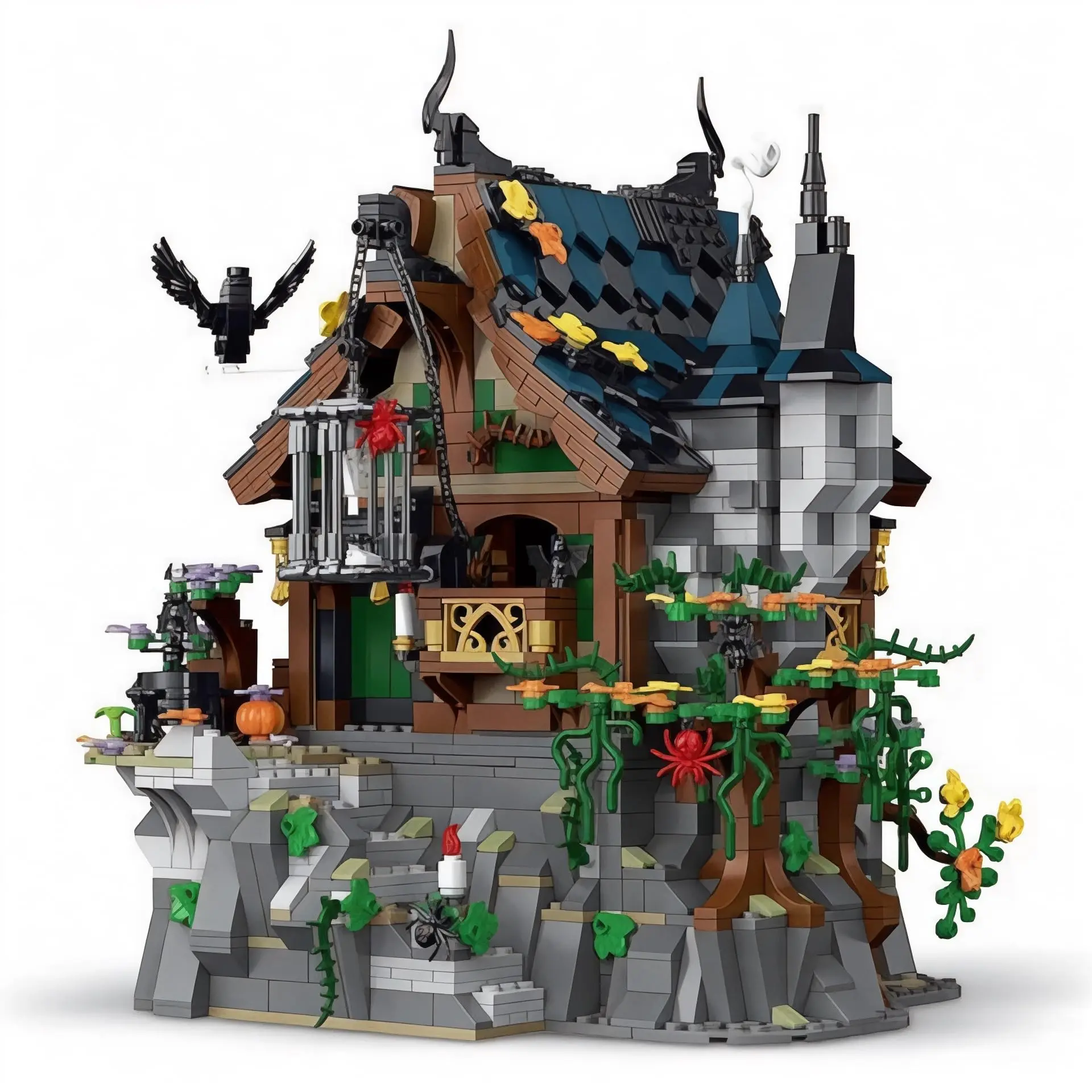 Medieval Wizard's Cabin Building Blocks Set with LED Lighting & Detailed Architecture, Perfect Halloween & Christmas Toys and Gifts for Collectors and Architecture Fans (1964 pcs)