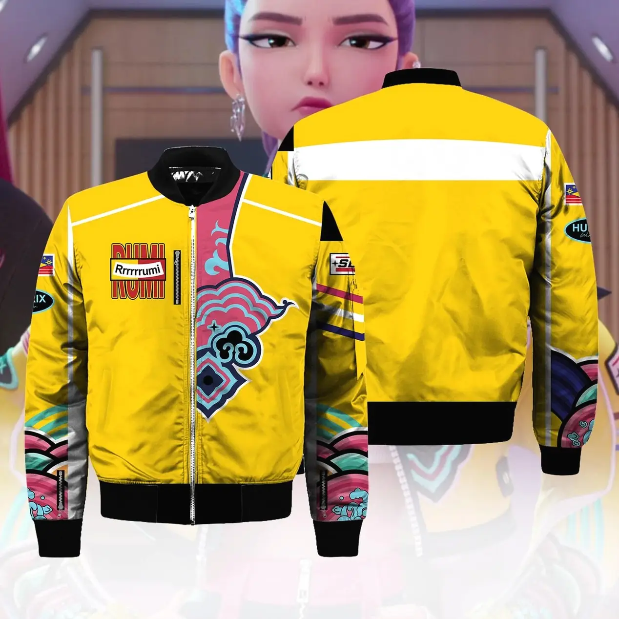 Rumi Huntrix Baseball Jacket, Kpop Demon Hunters Cosplay, Demon Hunters Huntrix Halloween Cosplay, Rumi Baseball Jacket, Huntrix Rumi Hoodie